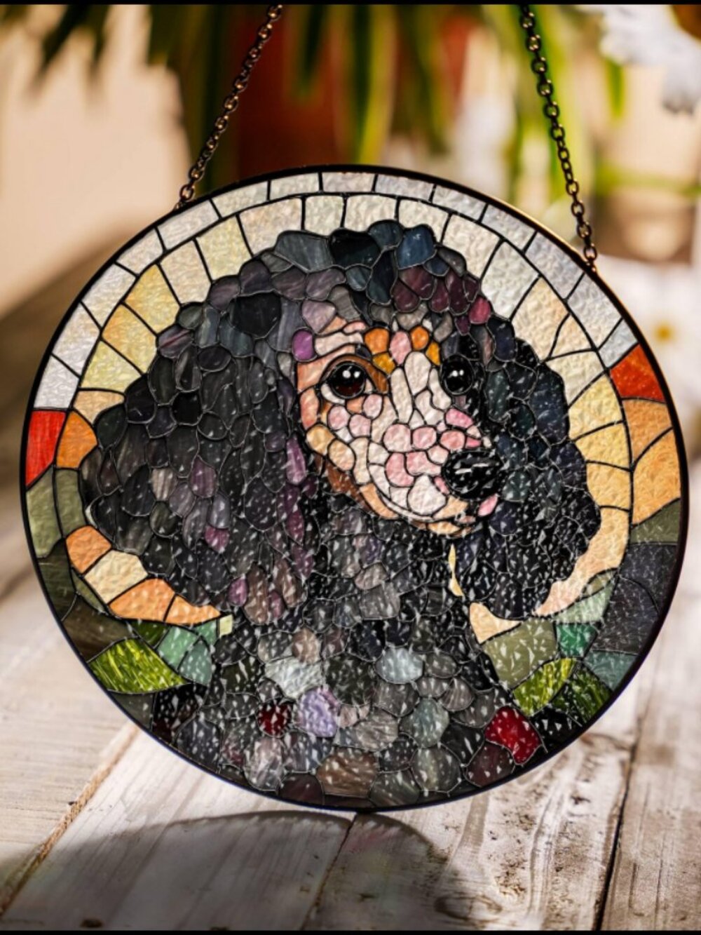 Poodle Stained Glass SunCatcher Black Poodle Light Catcher Window Hanging Home D - Picture 4 of 4